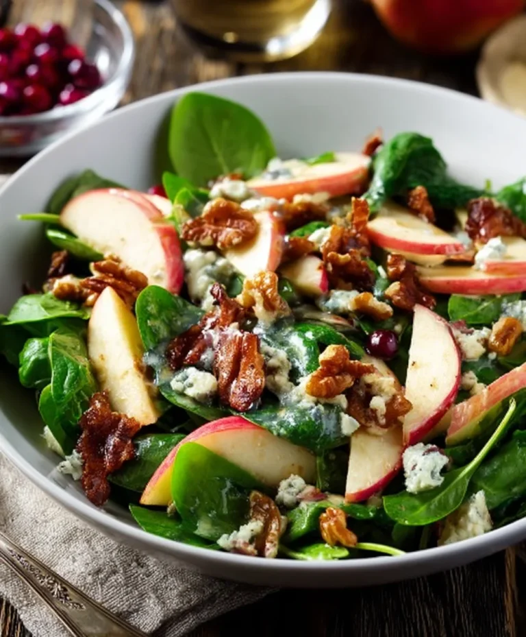 Winter Spinach Apple Gorgonzola Salad Candied Walnuts