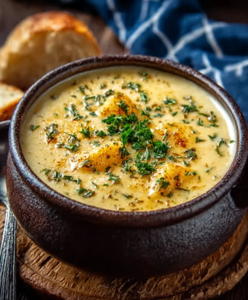 Hearty Cheddar Garlic Herb Potato Soup - Easy Recipe