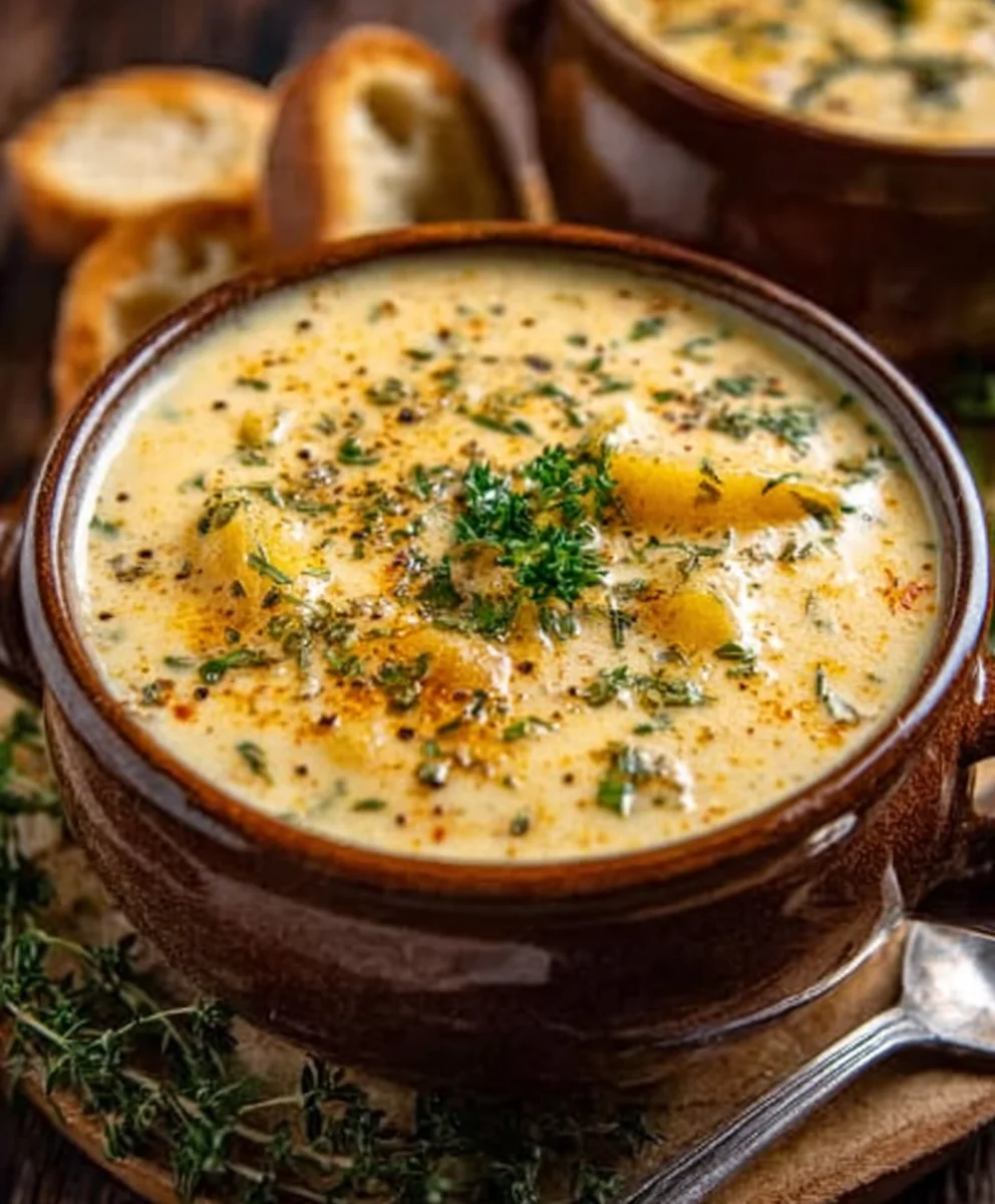 Hearty Cheddar Garlic Herb Potato Soup - Easy Recipe