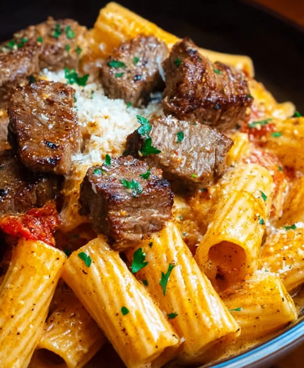 Cajun Steak Tips Cheesy Rigatoni Parmesan