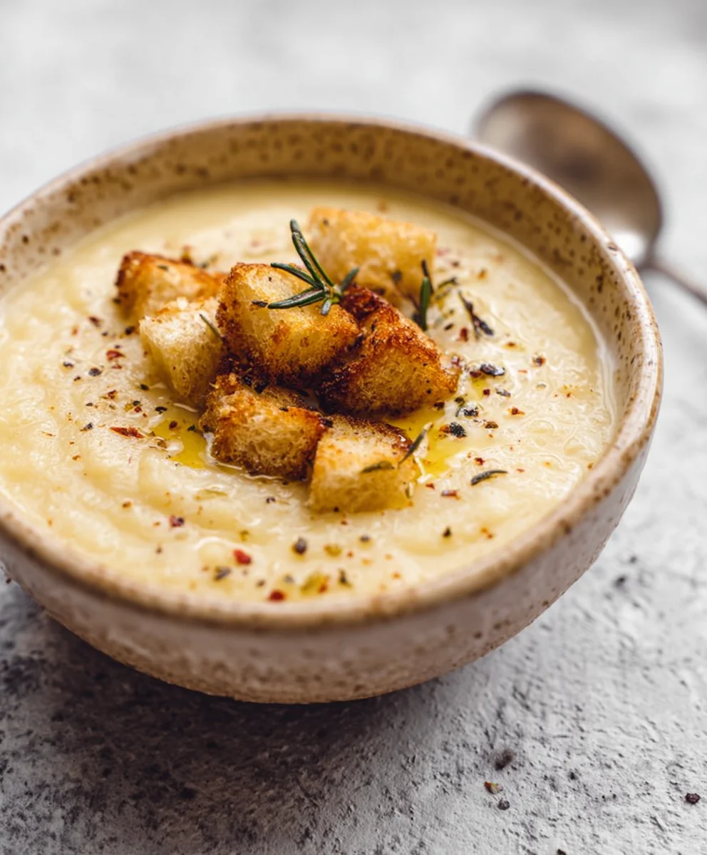 Creamy Roasted Garlic Vegan Potato Soup - Easy Recipe