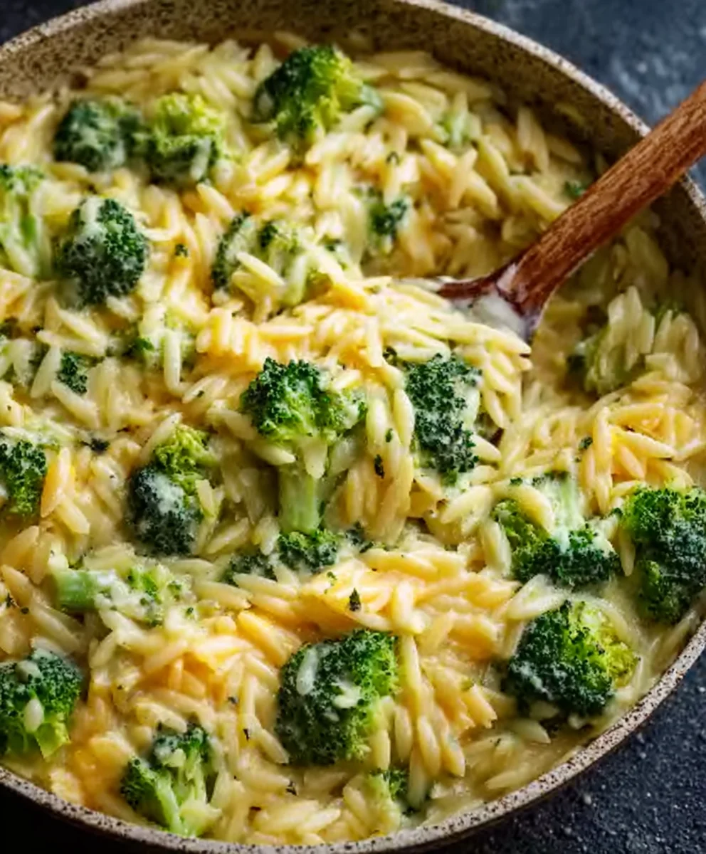 Creamy One-Pot Broccoli Cheddar Orzo - Easy Dinner