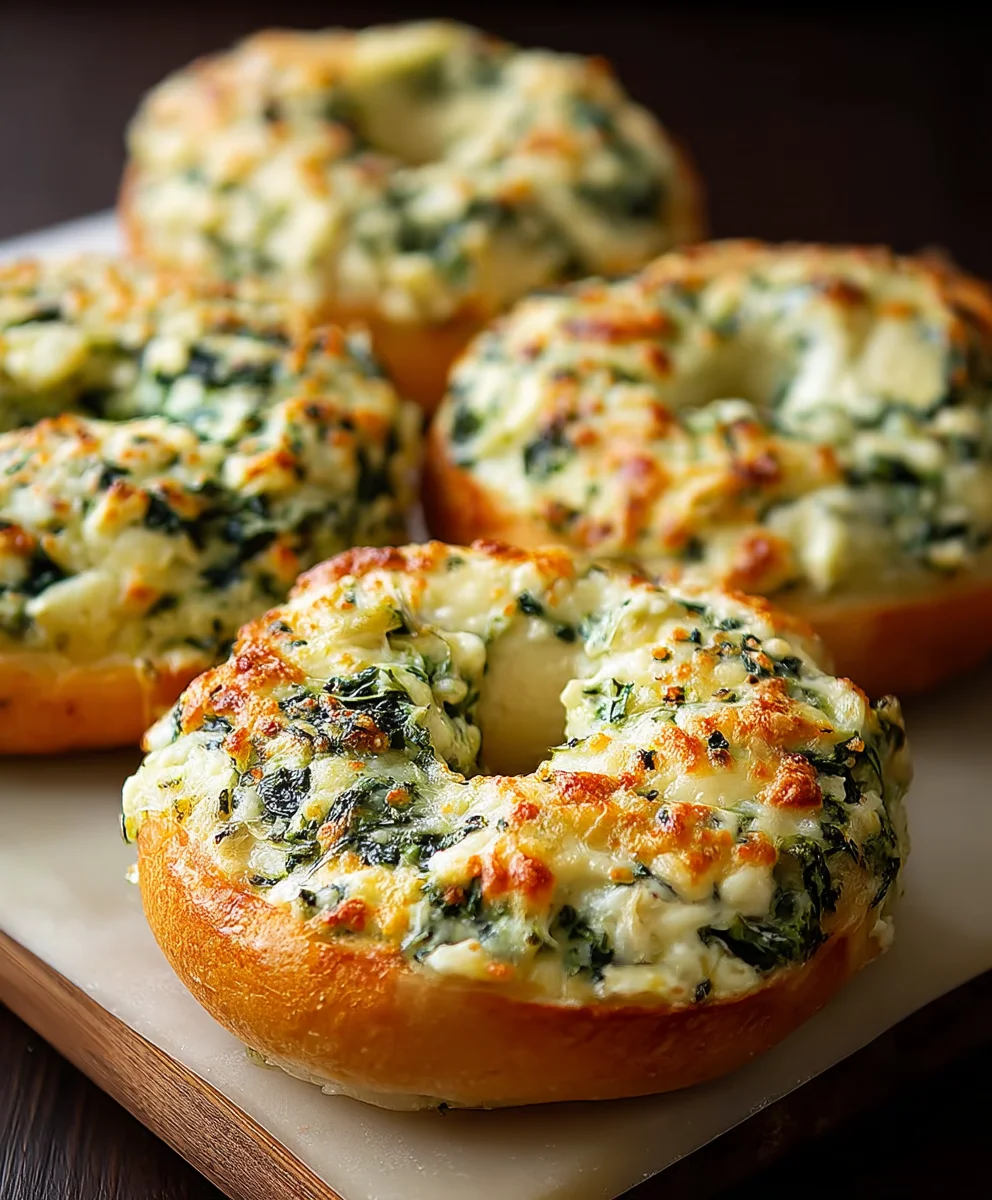Cheesy Spinach Artichoke Bagels- Delicious & Easy