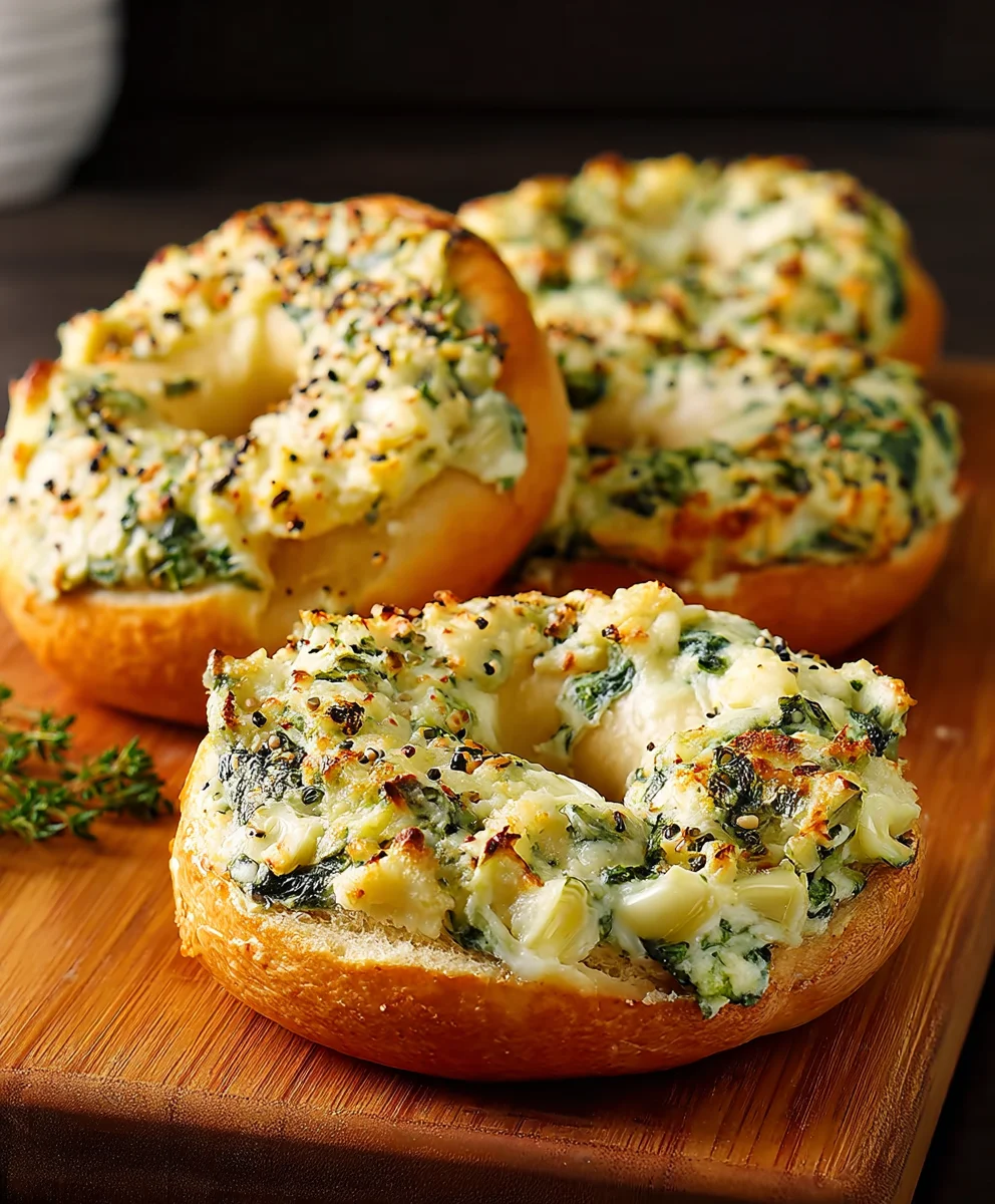 Cheesy Spinach Artichoke Bagels- Delicious & Easy