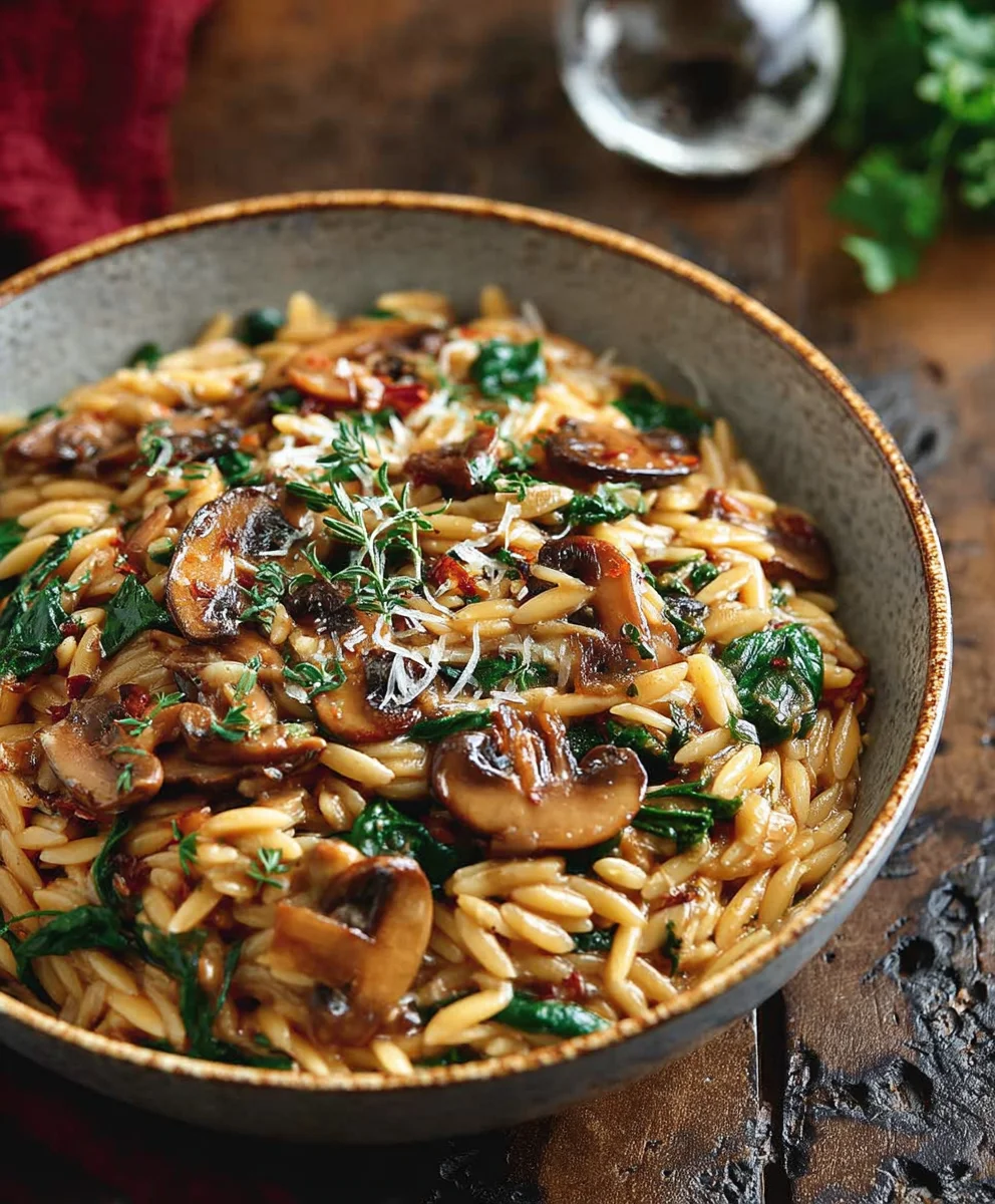 Spinach Mushroom Orzo-Easy One-Pan Pasta Recipe