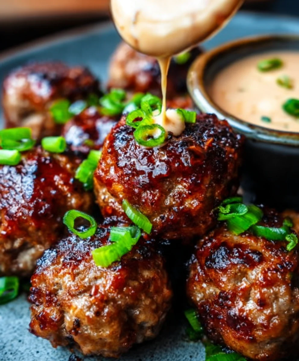 Spicy Korean Beef Meatballs with Mayo Dip