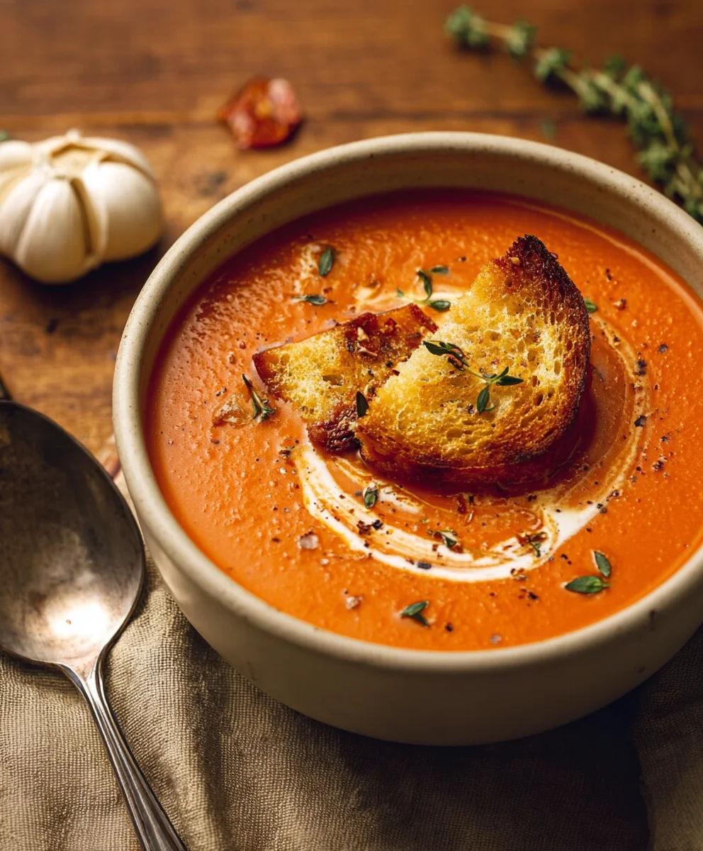 Creamy Roasted Garlic Tomato Soup-Easy Comfort Food