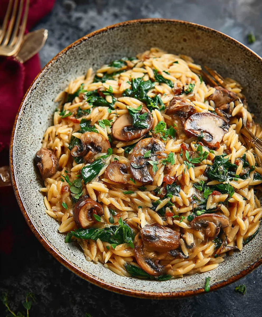Spinach Mushroom Orzo-Easy One-Pan Pasta Recipe