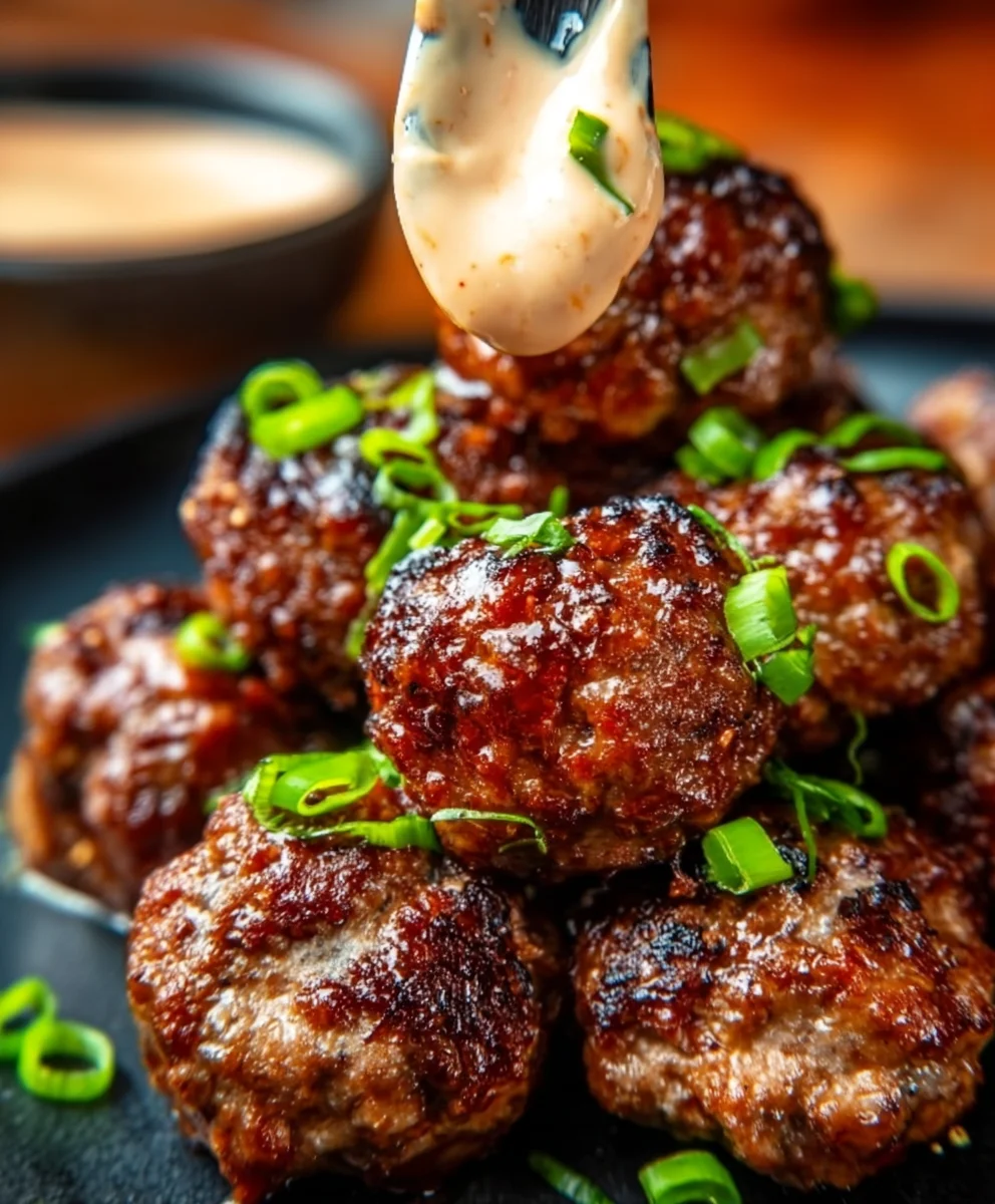 Spicy Korean Beef Meatballs with Mayo Dip