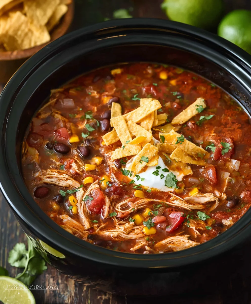 Easy Crockpot Chicken Tortilla Soup Recipe-Flavorful & Simple