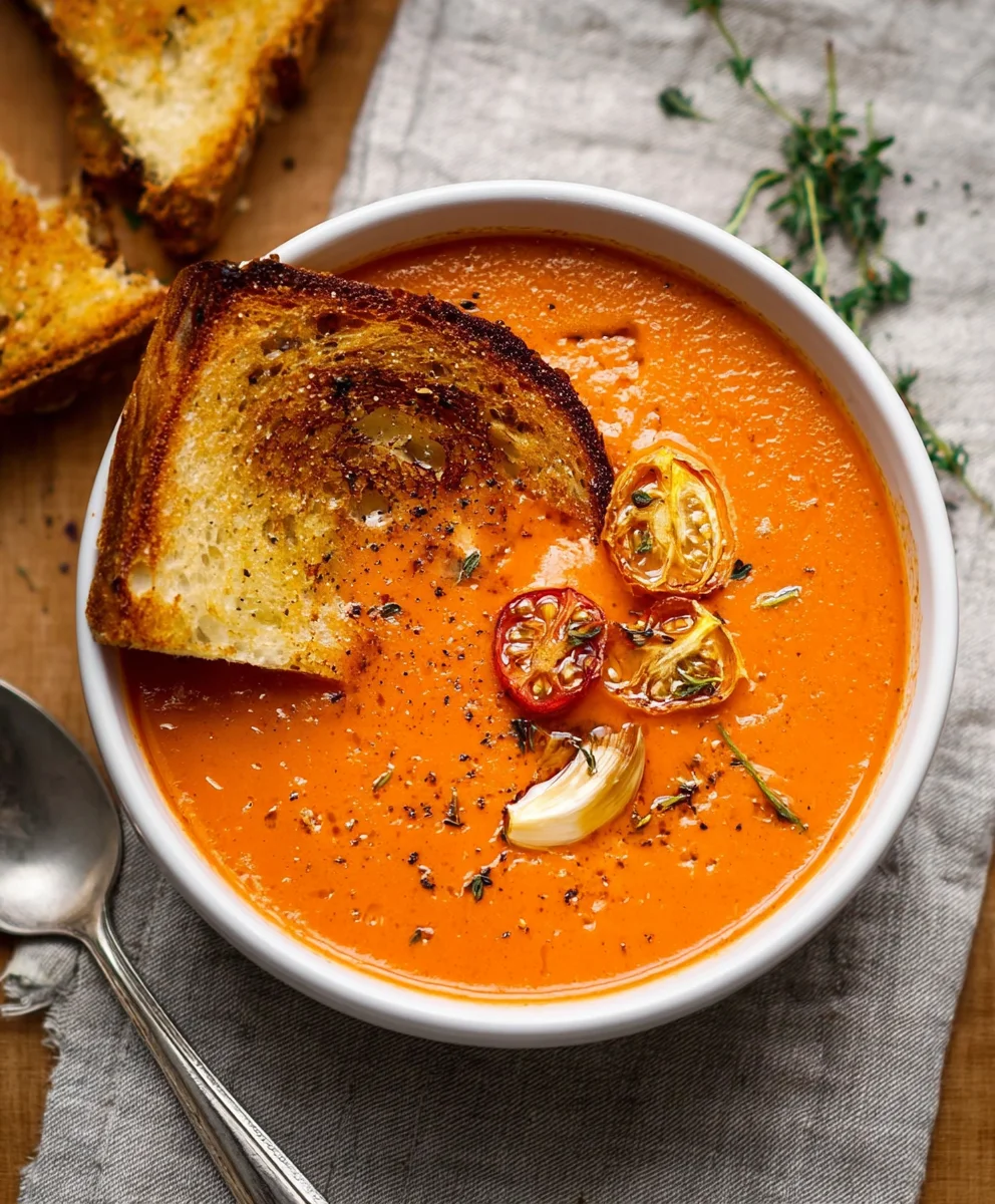 Creamy Roasted Garlic Tomato Soup-Easy Comfort Food