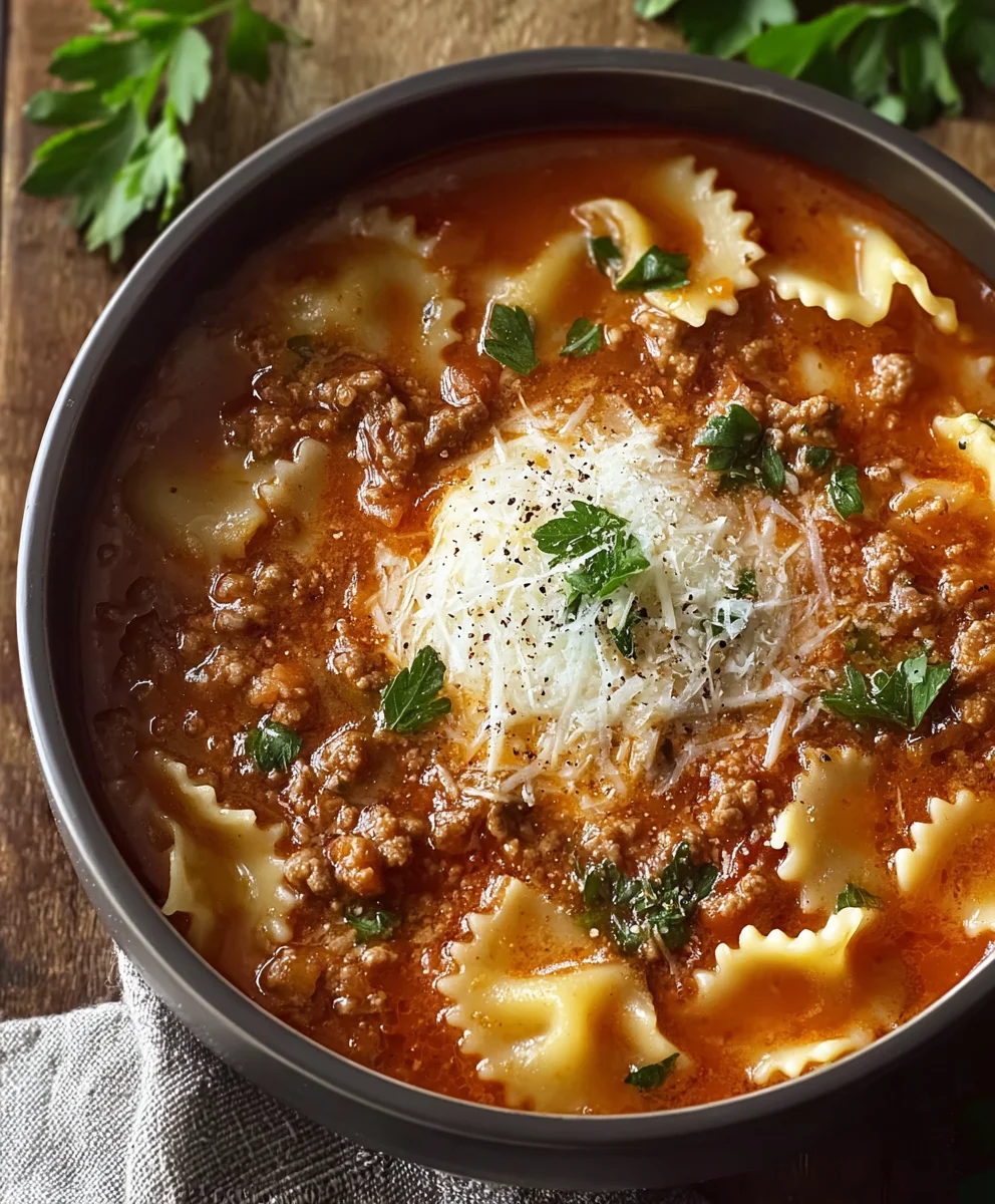Easy Lasagna Soup - Hearty Beef & Tomato Flavor