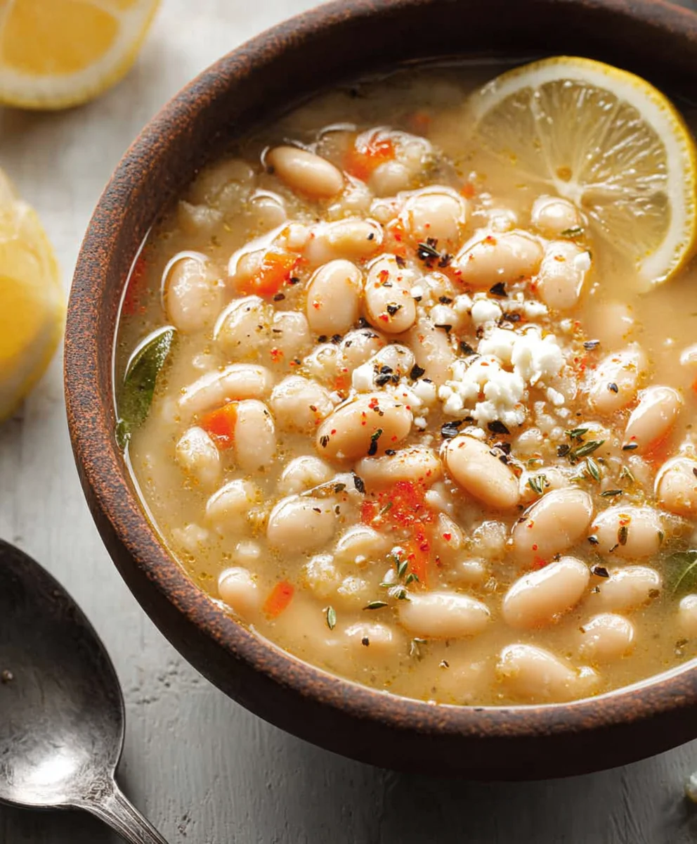 Greek White Bean Soup - Easy Garlic Lemon Recipe