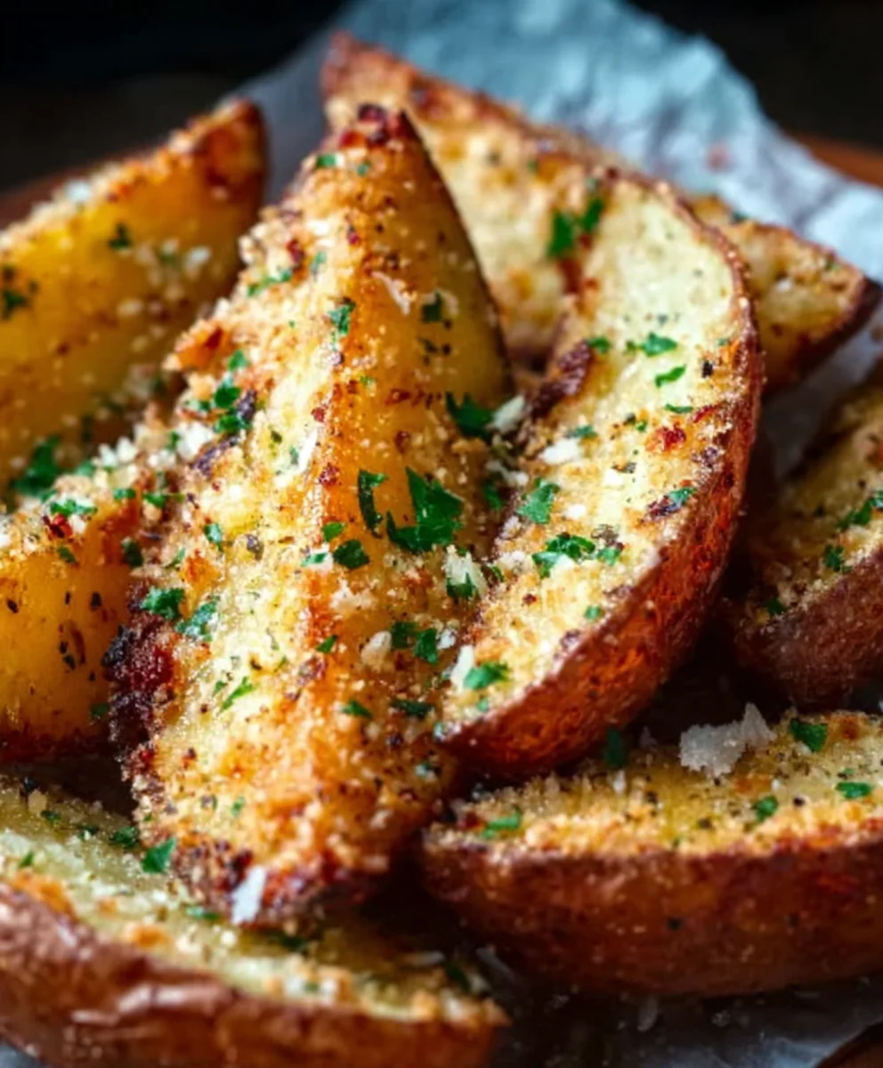 Crispy Baked Garlic Parmesan Potato Wedges