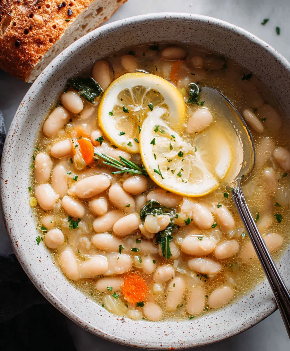 Greek White Bean Soup - Easy Garlic Lemon Recipe