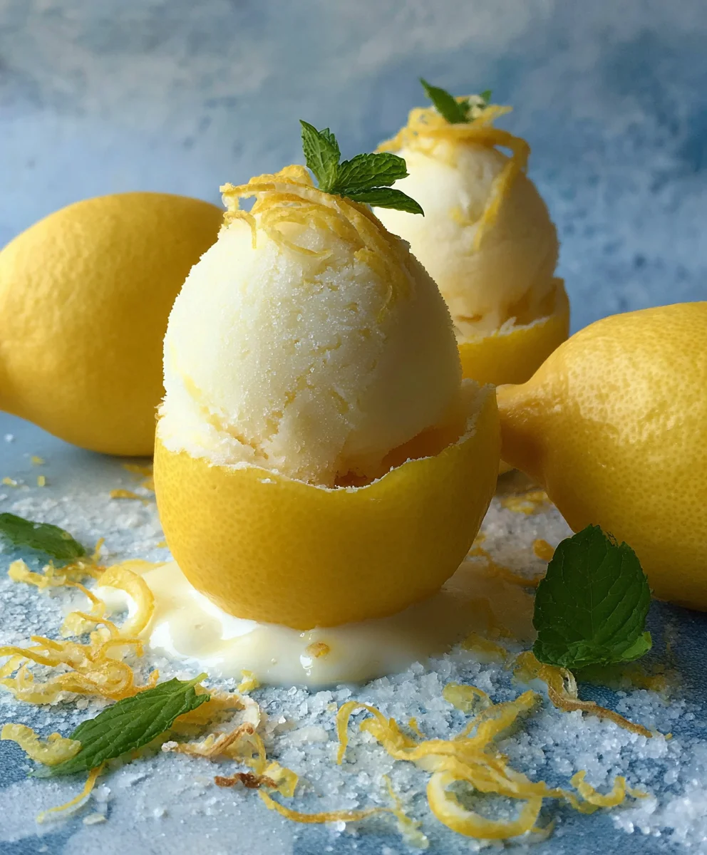 Lemon Sorbet Frozen Lemon Shell- Refreshing Dessert