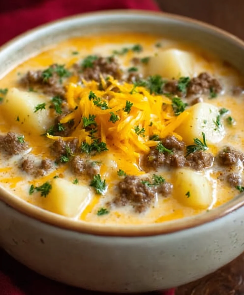 Cheesy Beef Beef Hamburger Potato Soup - Comfort Food