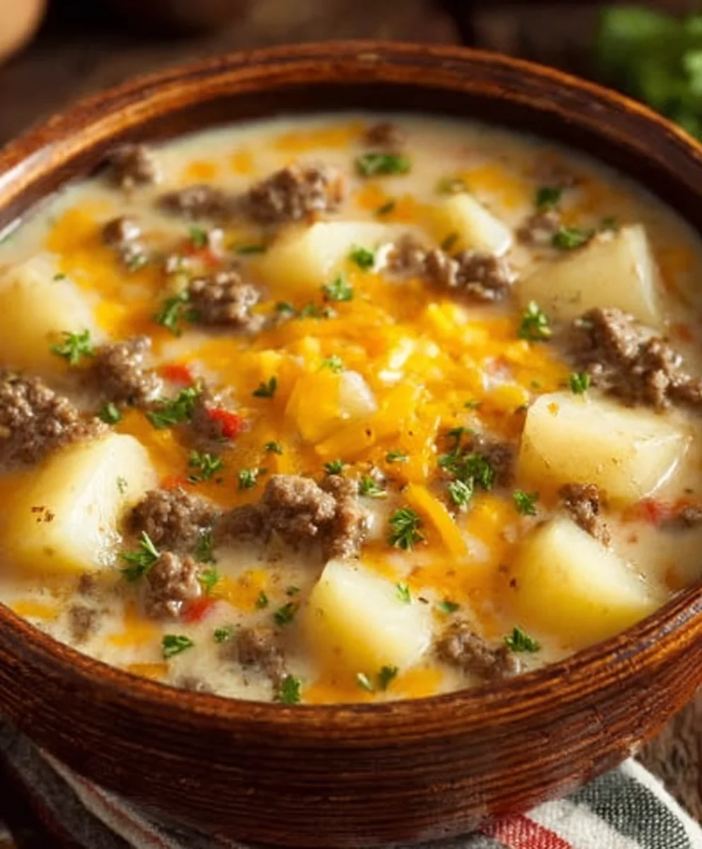 Cheesy Beef Beef Hamburger Potato Soup - Comfort Food