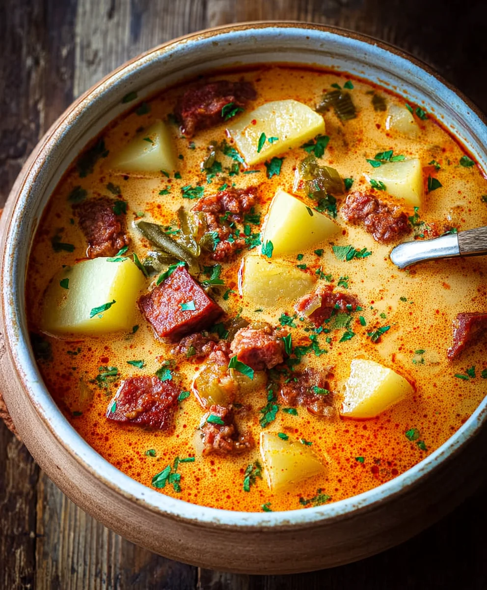 Spanish Potato Soup with Beef Beef Chorizo