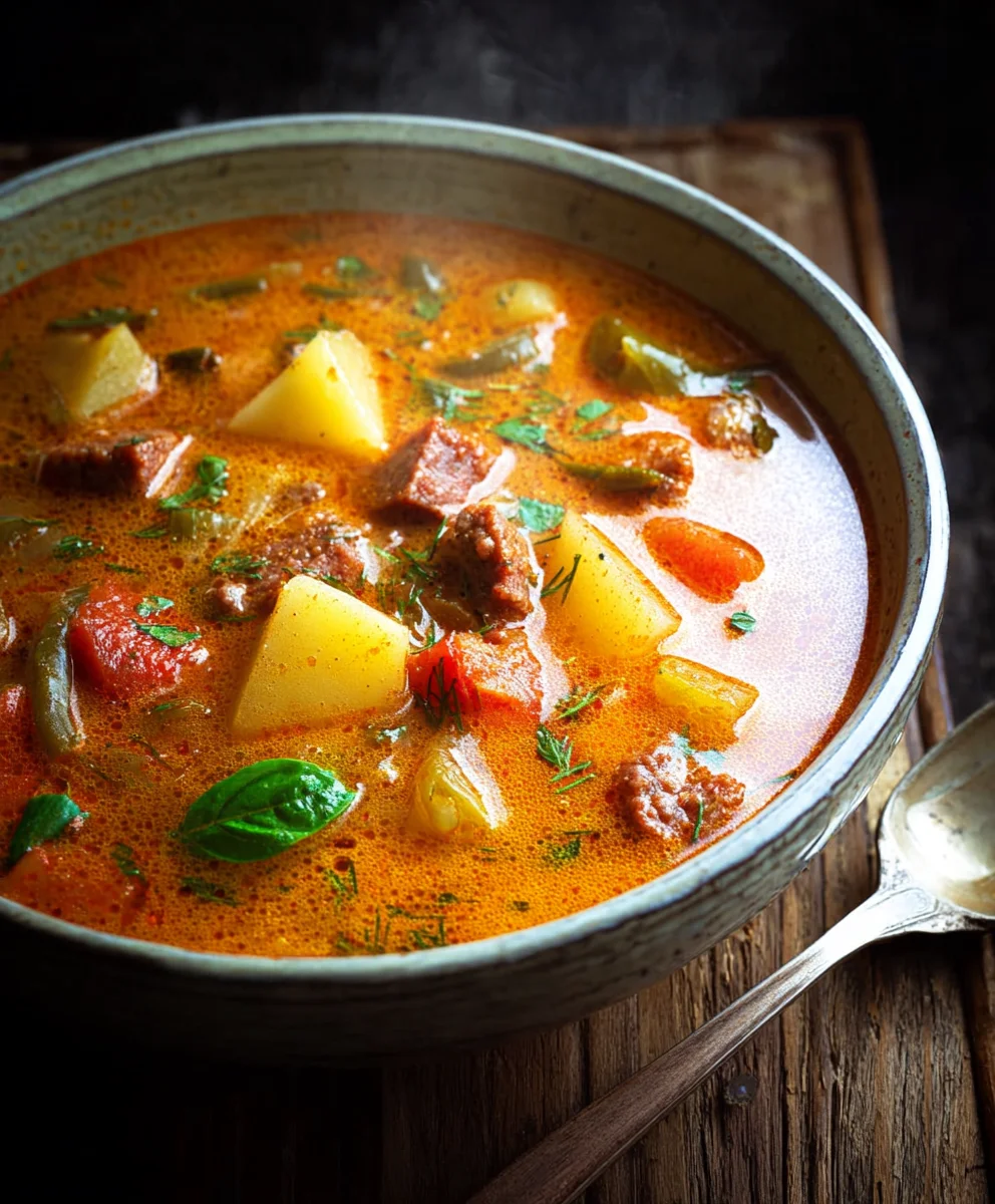 Spanish Potato Soup with Beef Beef Chorizo