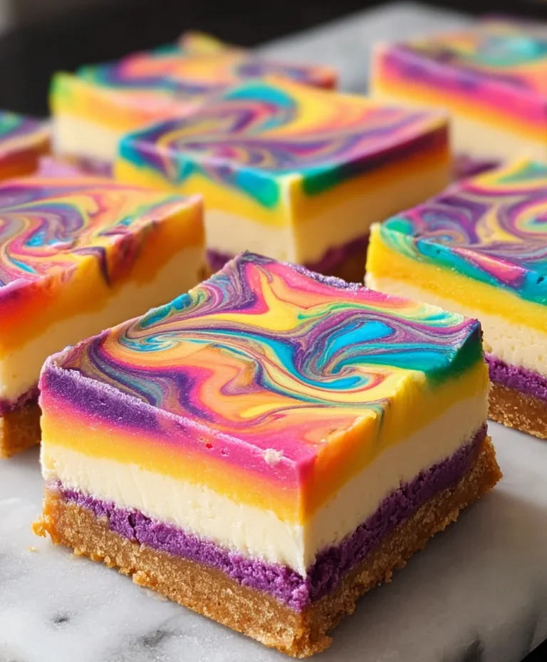 Rainbow Cheesecake Swirl Bars-Easy Dessert Delight