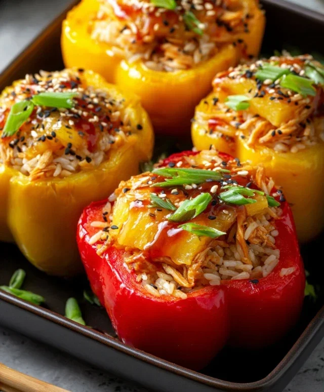Teriyaki Pineapple Chicken Rice Stuffed Peppers