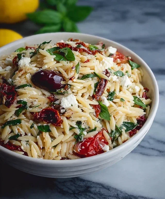 Homemade Orzo Pasta Salad with Feta and Sun Dried Tomatoes - FlirtyFood
