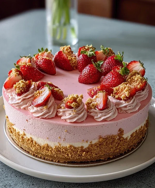 Pink Strawberry Crunch Cheesecake