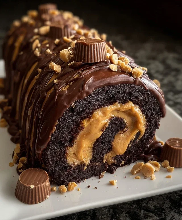 Peanut Butter Cup Chocolate Roll Cake