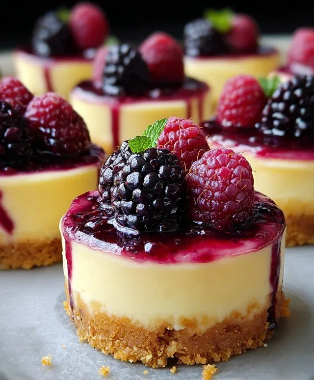Lemon Raspberry Blackberry Mini Cheesecakes