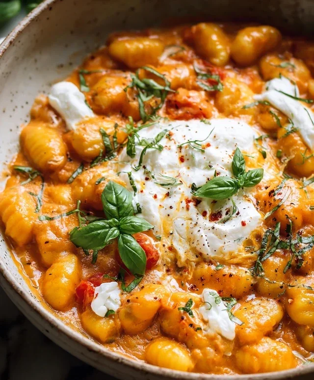 30 Minute Creamy Tomato Gnocchi with Burrata
