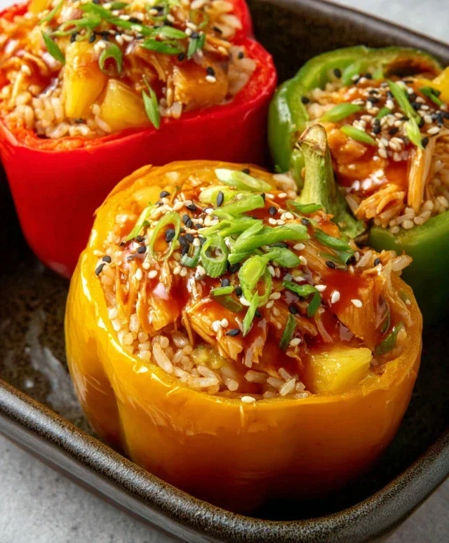 Teriyaki Pineapple Chicken Rice Stuffed Peppers