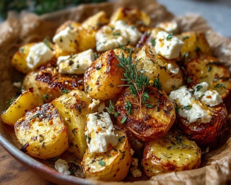 Roasted Potatoes with Baked Feta and Garlic