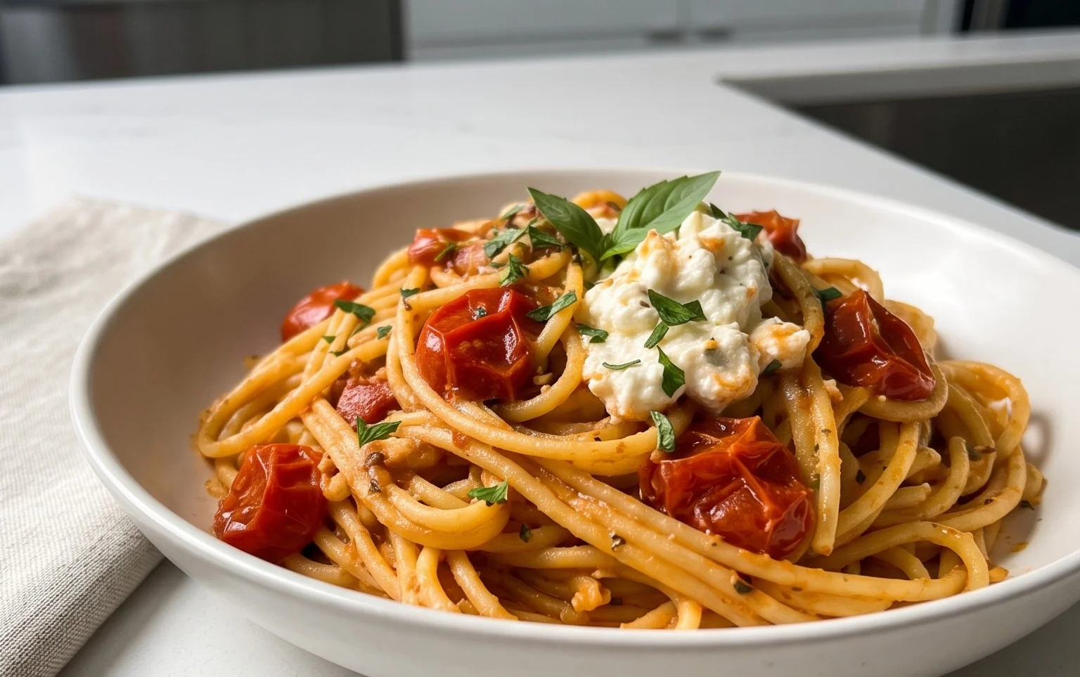 Roasted Tomato and Garlic Ricotta Pasta