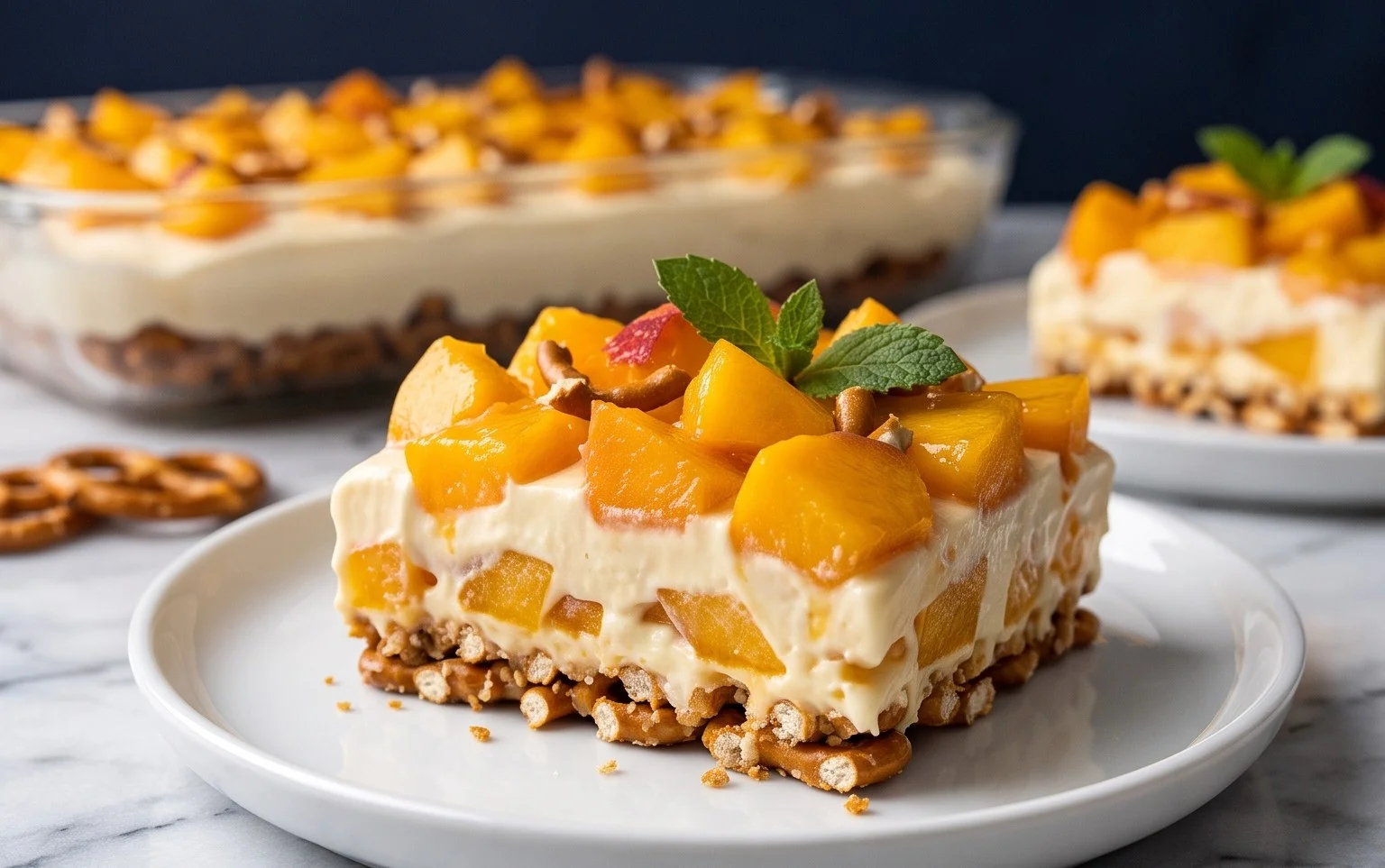 Peach Pretzel Salad Dessert