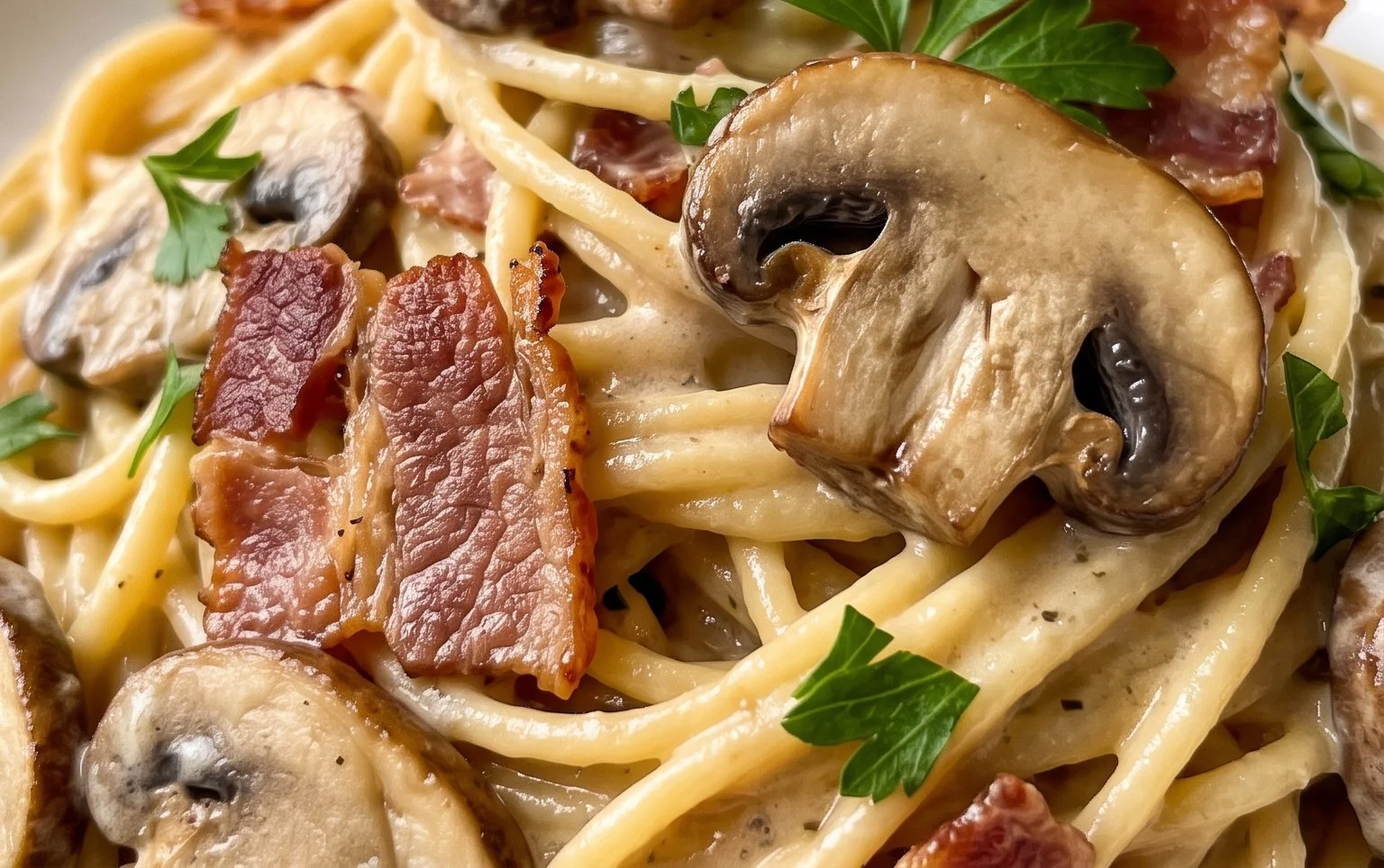 Creamy Beef Bacon and Mushroom Pasta