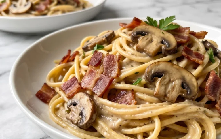 Creamy Beef Bacon and Mushroom Pasta