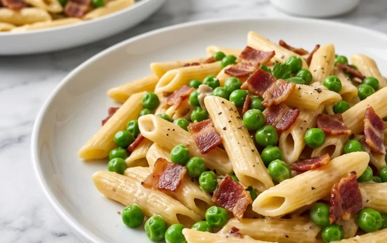 Penne Pasta, Peas and Beef Bacon