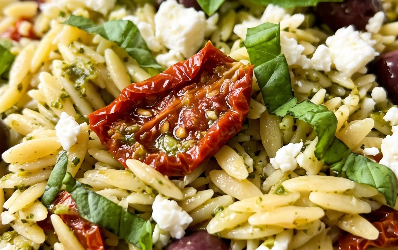 Sun Dried Tomato Orzo Pesto Salad
