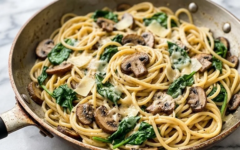 Parmesan Spinach Mushroom Pasta Skillet