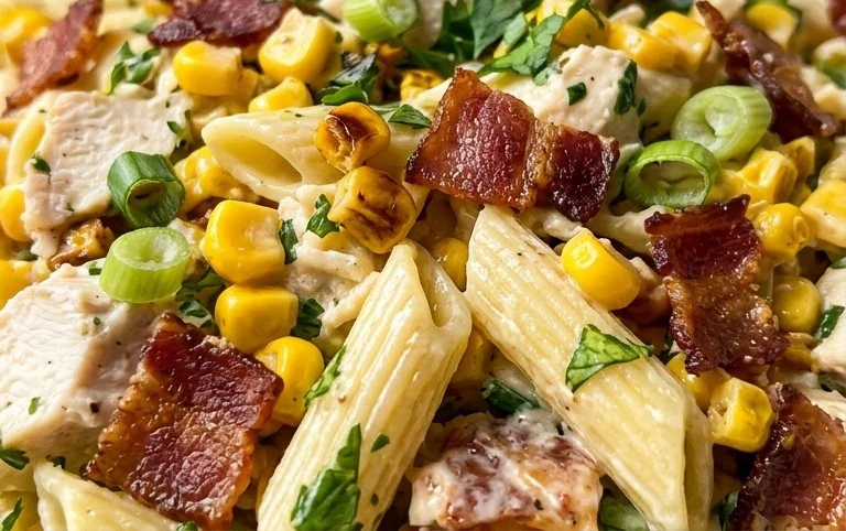 Chicken and Corn Pasta Salad with Beef Bacon