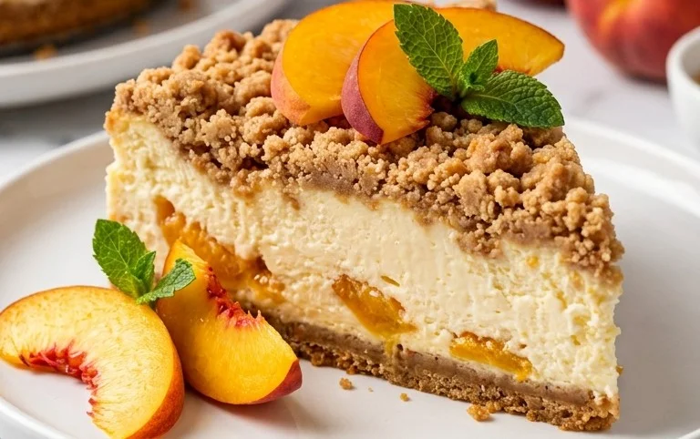 Peach Cream Cheese Cake with Streusel Topping