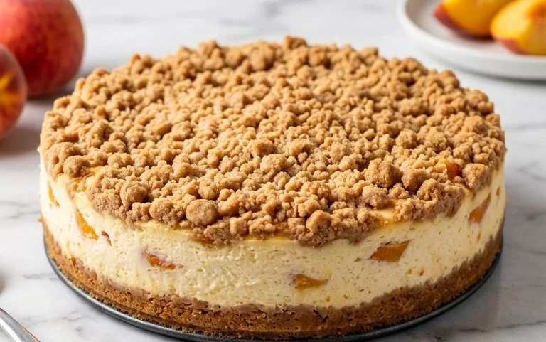 Peach Cream Cheese Cake with Streusel Topping