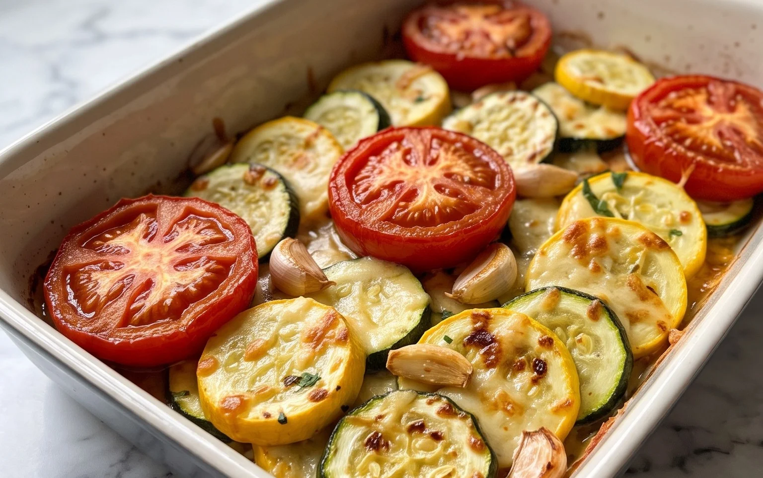 Roasted Garlic-Parmesan Zucchini, Squash and Tomatoes